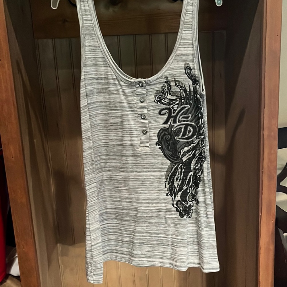 NWOT small heather grey tank with rhinestone buttons